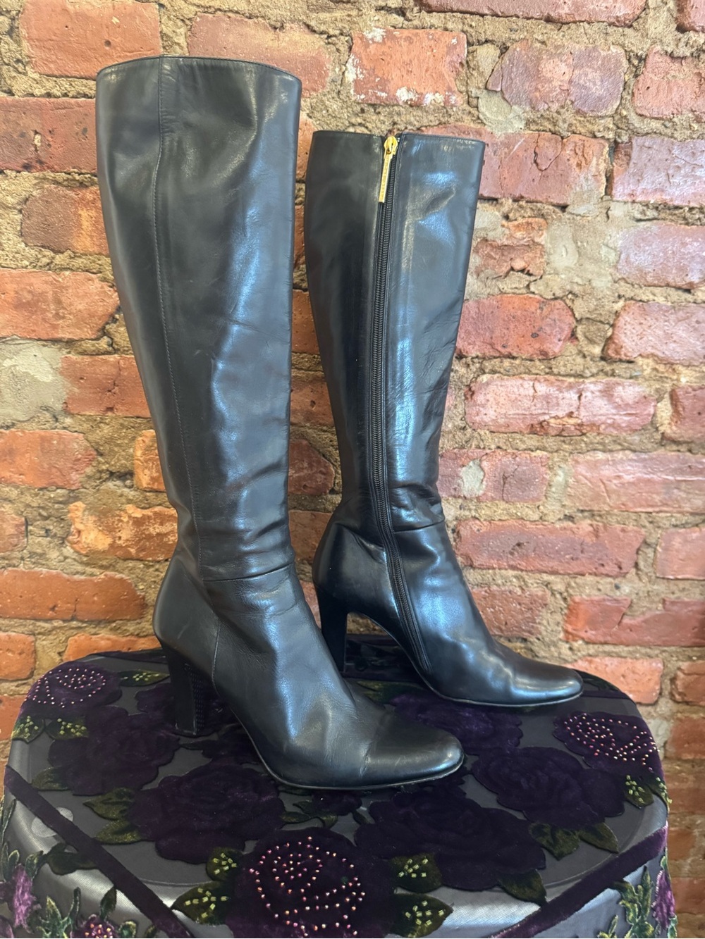 Michel Perry black leather knee high boot